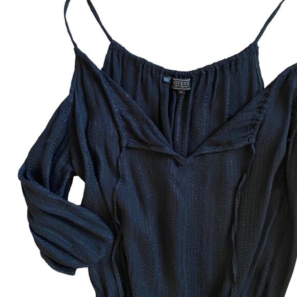 GUESS Black Cold Shoulder Peplum Blouse Size Small Business Casual Shabby Chic - Picture 2 of 12